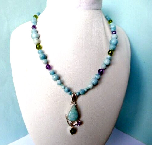 Collier larimar péridot - collier, larimar,