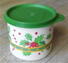Tupperware collector - Petite boîte cylindrique décor houx et ruban