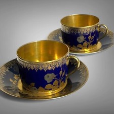 Set de deux grandes tasses avec soucoupes Porcelain de Limoges