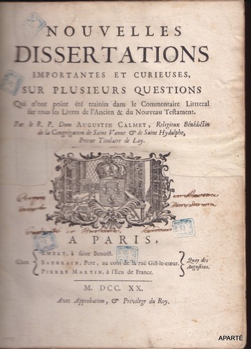Calmet nouvelles dissertations - calmet,