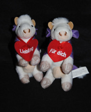 ? Doudou Vache MILKA Mauve Blanc Coeur Rouge Peluche 12 Cm NEUF Lot 2