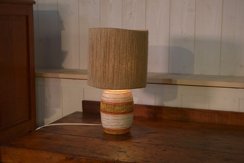 Lampe céramique abat jour lin - lampe,