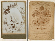 Cabinet Card - TODDLER w FLOWER FRAMING Original Found Photo 1900s Mas Perpignan