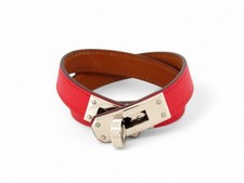 NEUF BRACELET HERMES KELLY DOUBLE TOUR T S CUIR SWIFT ROUGE BANGLE + BOITE 620€