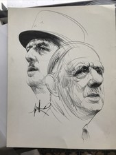 Double portrait du Général De Gaulle à deux âges de la vie. Milieu du XXe sièc