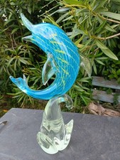 Grande Sculpture , Dauphin en Cristal de Murano Haut 32 cm.