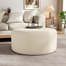 Cream Velvet 30" Round Ottoman