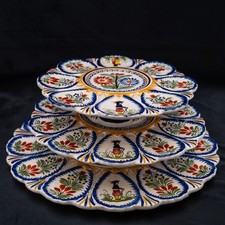 RARE Vintage French Oyster Plate Henriot QUIMPER Server Set Hand Painted