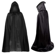 Cape à capuche longue noire unisexe de 160 cm pour adulte cape de vampire sor...