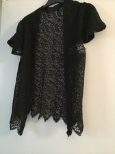 Chemisier Bord A Bord  Noir Ancien En Dentelle Taille 36 Manches Courtes Vintage