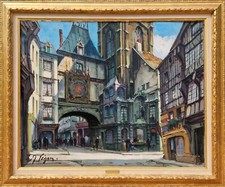 Louis-Jacques Vigon - Le Gros Horloge à Rouen huile sur toile