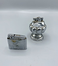 Lot 2 briquets anciens vintage métal argenté – 1 de table + 1 de poche