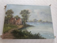 Tableau Ancien Huile Sur Toile École Barbizon 19e Signée Moniéry Paysage Étang