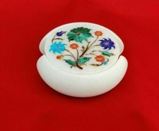 Marbre Coaster Set Incrustation Pietra Dura Art Pierre Main Pour