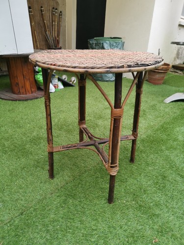 Table rotin ronde - table, en