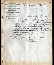 AHUN (23) QUINCAILLERIE / BOIS de CHARPENTE "Gustave BERTIN" en 1907