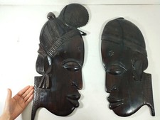 Couple de Visages en Bois d'Ebène / 1970's Afrique / Statue Sculpture Africaine