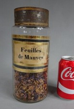 ancien pot à pharmacie en verre étiquette papier feuilles de mauves 19ème