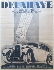 RENÉ RAVO BELLE AFFICHE ORIGINALE AUTOMOBILE DELAHAYE 1930 VOITURE FRENCH POSTER