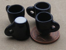 Maison de Poupées Céramique Tasses 4 Noir en Fuseau 1:12 Miniature Cuisine Sds