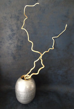 ancien vase métal martelé design style oriental argenté col doré rétro vintage