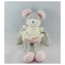 Doudou souris gris blanc fleur