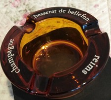 ANCIEN CENDRIER PUBLICITAIRE CHAMPAGNE BESSERAT DE BELLEFON en verre ambré