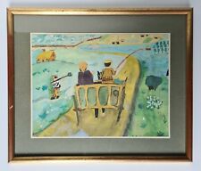 Tableau naïf, aquarelle scène de vie à la campagne ( style Yves Brayer ) 20ème.