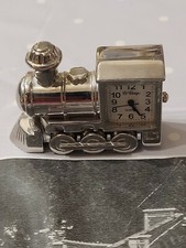 TEMPS TIME ARGENT SILVER METAL VINTAGE HORLOGE CLOCK MINIATURE TRAIN WAGON
