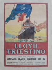 Ancienne affiche publicitaire Maritime LLOYD TRIESTINO coloniale INDOCHINE - riz