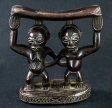 Art Africain Arts Premiers - Superbe Appui Nuque à Caryatides Luba - 18 Cms ++++