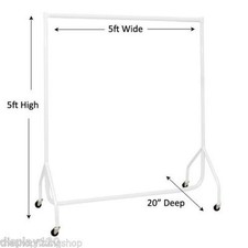 Porte-Vêtements Robuste 5Ft Long X 5Ft Haut Blanc Rangement Affichage Rack