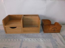 LOT DE MINI MEUBLES DE BUREAU EN BOIS : MINI ORGANISATEUR & SUPPORT À POST-IT