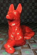 Beau Chien Berger Allemand Rouge Faïence De St Clément H 19 L 28 l 11 Cm