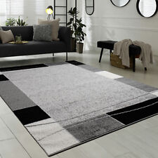 Tapis De Créateur Contemporain à Lignes Et Carreaux En Gris Crème Noir 