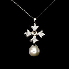 925 Collier en Argent Fin Rond Morganite 5mm Mop Pierre Précieuse Bijoux 45.7cm