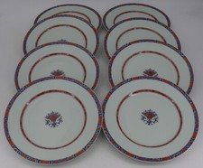 Raynaud Limoges service Jumièges Céladon rouge & bleu 8 assiettes dessert, 22 cm