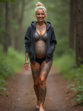 Photo 15x20 – Maternité en forêt tatouée & sourire libre – nature & douceur