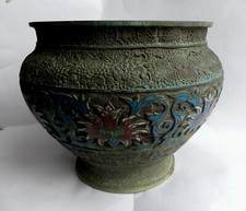 Cache pot bronze avec emaux - bronze,