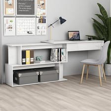 Bureau d'Angle Meuble de Travail Écriture Blanc Brillant Bois Ingénierie vidaXL