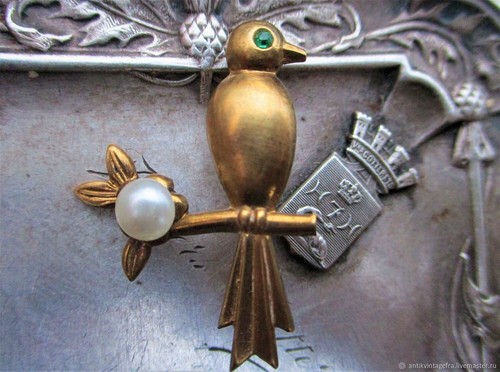 Broche ancienne oiseau laiton - ancienne,