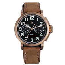 Sugess Pilot Chronographe Mécanique Bronze Noir Cuir Saphir Montre Homme