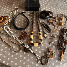 LOT de bijoux Fond De Tiroir  ancien vintage en bois +   boite en cuir