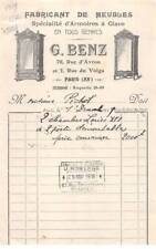 Facture.AM20449.Paris.75020.1919.G Benz.Fabricant de meubles.Armoire à glace