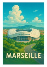Affiche style Ghibli du stade vélodrome de Marseille (21 x 30 cm)