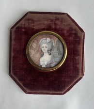 Ancien cadre miniature peint main Victoire de la Vigne Louis Quesnel XVIII XIX