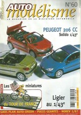 AUTO MODELISME N°60 PEUGEOT 206 CC / LES MINIATURES DU TOUR DE FRANCE / LIGIER
