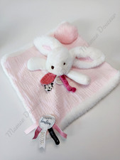Doudou Plat/Mouchoir Lange Lapin Rose Blanc Happy Blush Love Doudou Et Compagnie