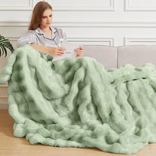 Couverture Moelleuse Vert Sauge Plaid Fausse Fourrure 150x200 cm Couverture D...