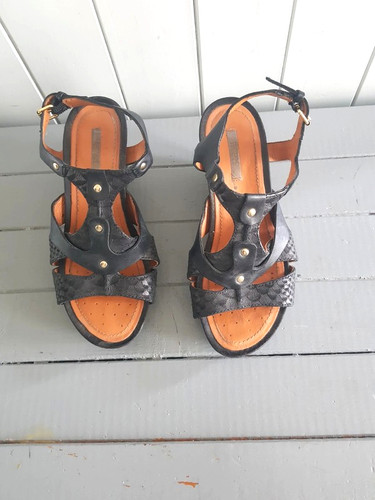 Sandales compensées cuir - , noir